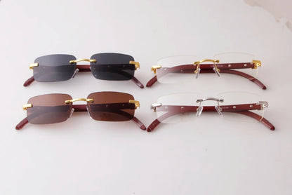 Classic Stylish Rectangle Rimless Sunglasses Women Men Brand Design Luxury Vintage Sun Glasses Frameless Wood Leg Frame Eyewear