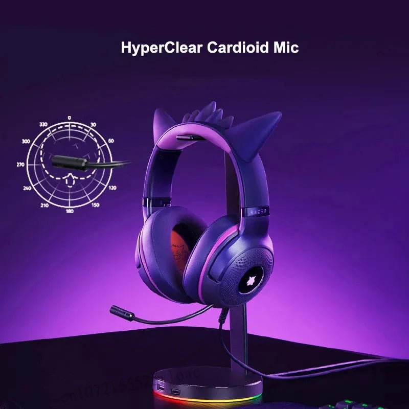 Razer Pokémon Gengar Edition Kraken Kitty V2 RGB Gaming Headset – USB Wired, TriForce 40mm Drivers, HyperClear Cardioid Microphone Gaming Headphones