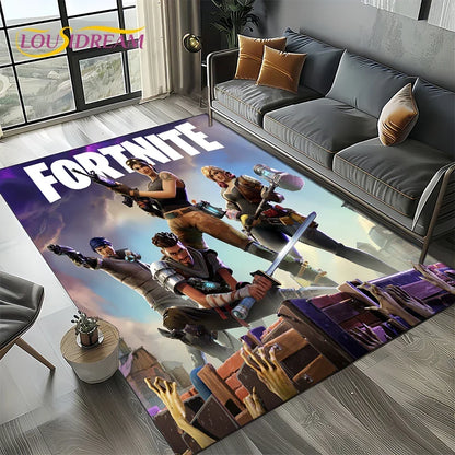Tapis de jeu 3D F-Fortnite à motif cartoon pour le salon, la chambre, la maison ou la décoration du canapé ; tapis de jeu pour enfants, tapis de sol antidérapant
