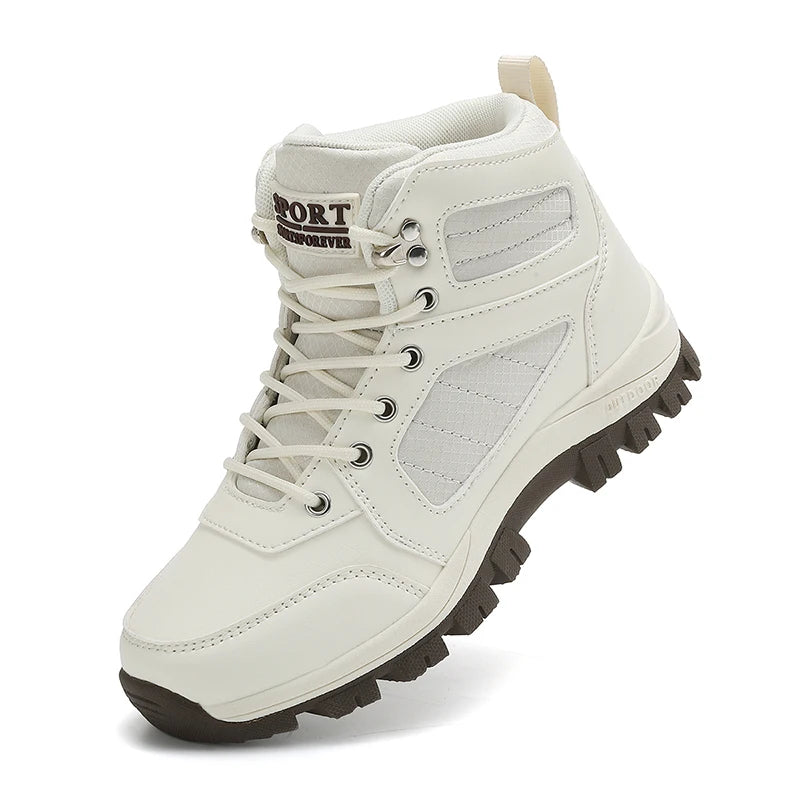 Scarpe sportive da donna bianche, casual, antiscivolo, da corsa, per escursioni all’aperto, arrampicata, impermeabili, traspiranti, con lacci, con suola rialzata
