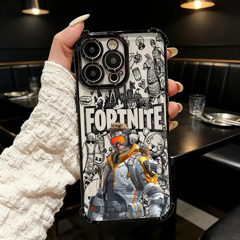 Funda de teléfono FortniteS popular con acabado metalizado para iPhone 17 17e 16e 16 15 14 13 12 11 Pro Max X XR XSMax 7 8 Mini Air Plus anticaídas