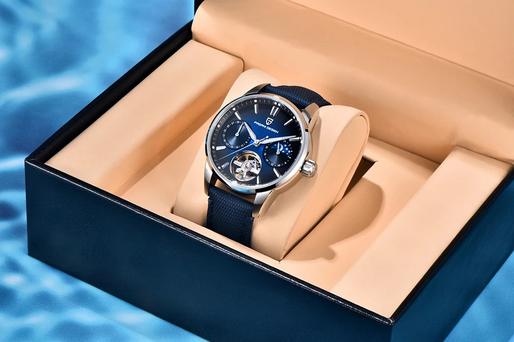 PAGANI DESIGN Newest 41MM Luxury Men's Mechanical Watch Sapphire Glass Leather Waterproof Pilot Tourbillon Moon Reroj Hombre