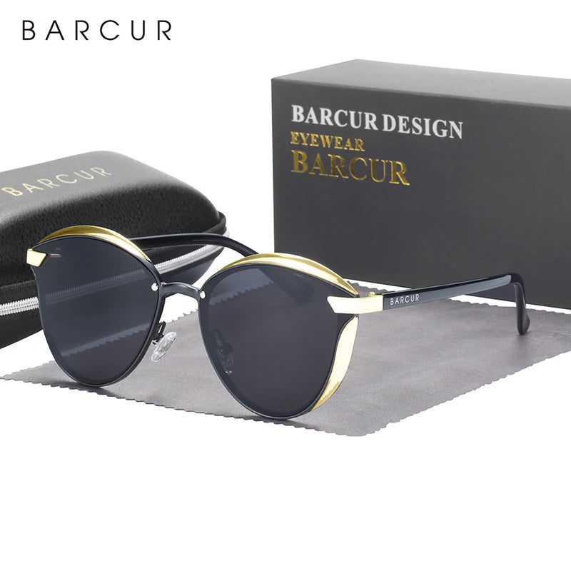 BARCUR Style Polarized Sunglasses For Women Catmore Round Sun Glass Ladies Woman Eyewear Accessory UVAB Protection