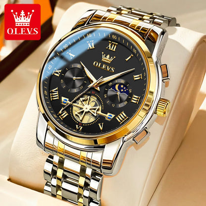 Montre pour homme OLEVS 2859 – Modèle classique et luxueux avec chiffres romains, multifonction, étanche, cadran luminescent, mouvement à quartz de haute qualité.