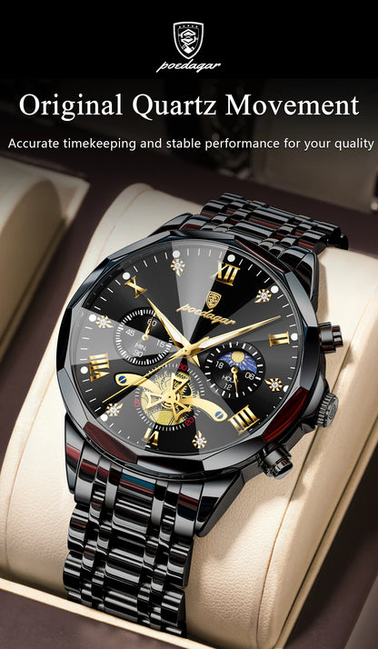POEDAGAR Luxury Fashion Men Clock Waterproof Luminous Chronograph Male Watch Stainless Steel Quartz Business Men's Watches Reloj