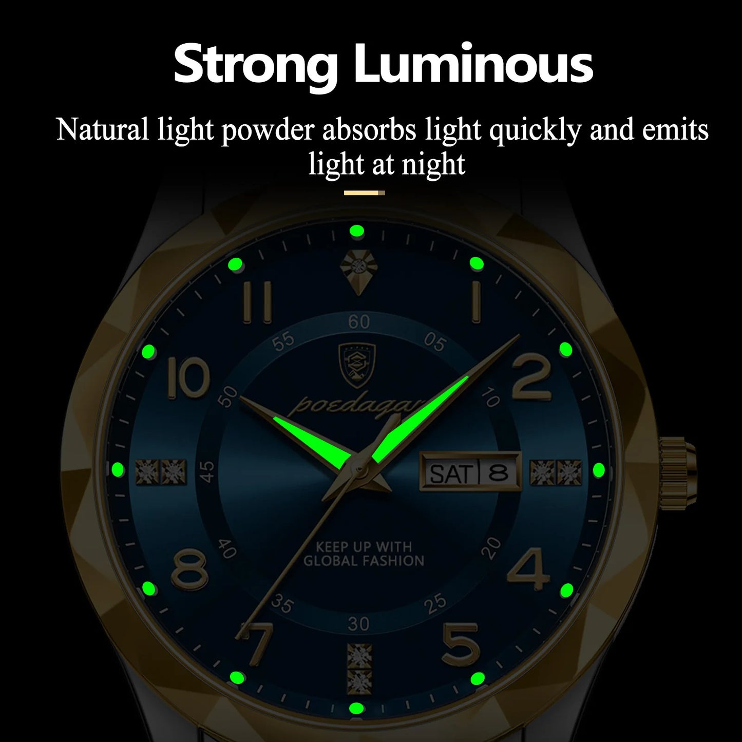 POEDAGAR Top Business Men Quartz Watch Waterproof Date Week Luminous Wristwatch Stainless Steel Fashion Men's Watches Man Clock