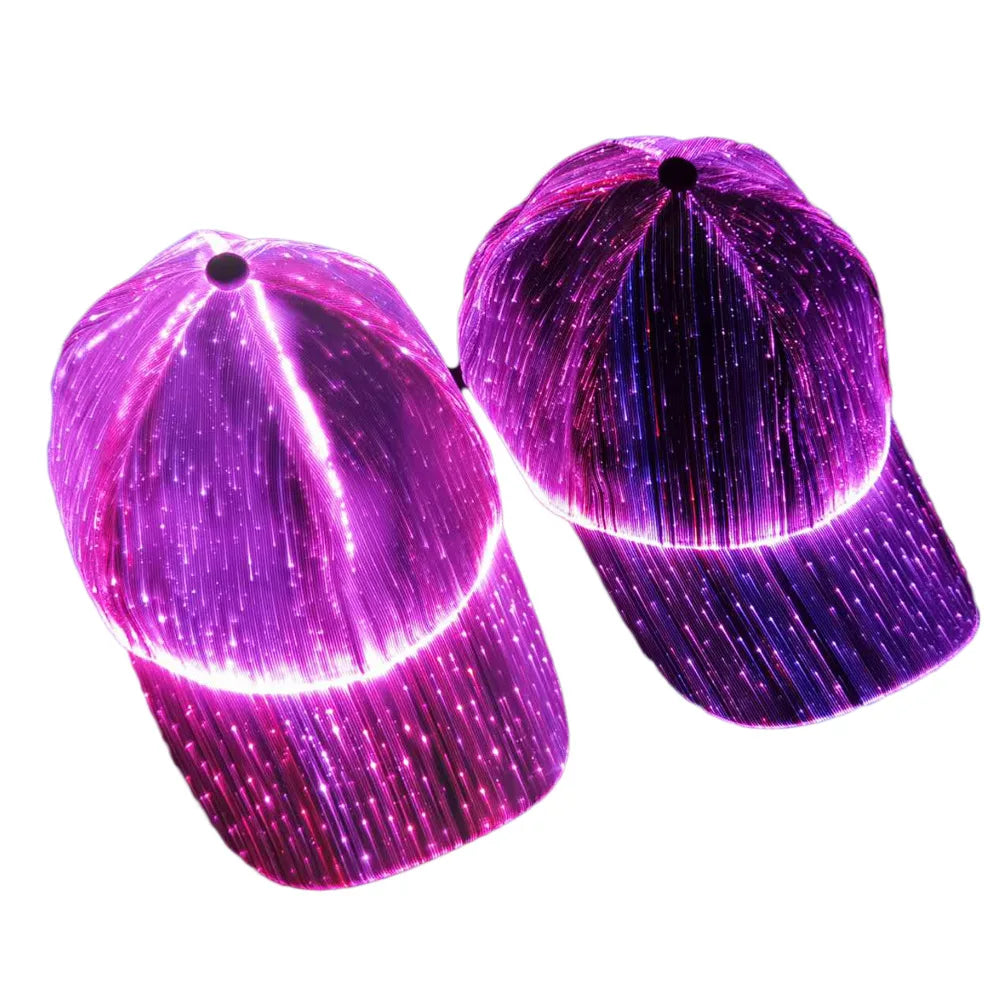 Fiber Optic Cap LED Hat with 7 Colors Luminous Glowing EDC Baseball Hats USB Charging Light Up Caps Performance Led Cap