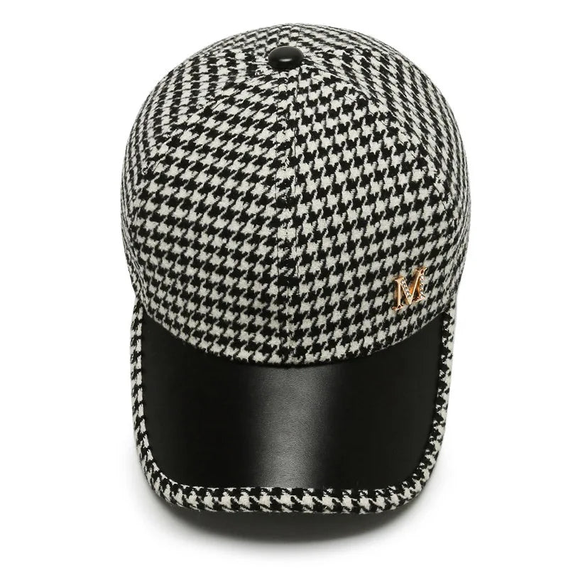 Fashions Check Baseball Cap for Women Winter Keep Warm Windproof Street Wild Trend Cap