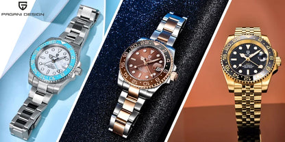 Relógio PAGANI DESIGN 40MM GMT para Homem, Luxo, Safira AR, Mecânico, Luneta em Cerâmica, Automático, 100M à Prova de Água, Relógio para Oferta