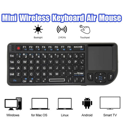 Teclado inalámbrico A8 Mini 2.4G con retroiluminación de 7 colores, teclado portátil 3 en 1 con panel táctil y Air Mouse para Android TV Box, PC y tablet