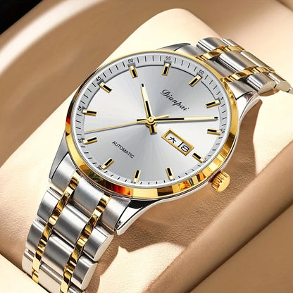Montre mécanique automatique pour homme Dianpai – Modèle de luxe, affichage luminescent, design classique et épuré, en acier inoxydable, étanche, avec calendrier et indication du jour de la semaine