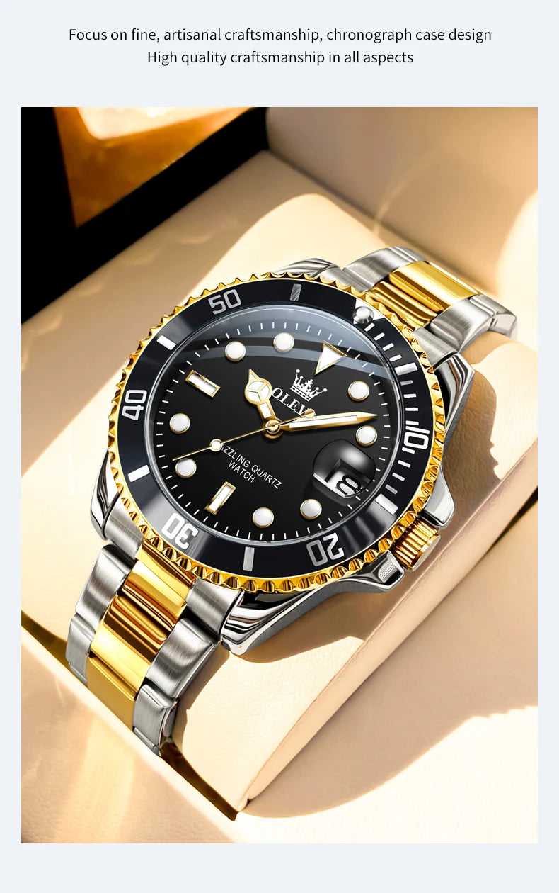 OLEVS 5885 Man Watch Original Brand Waterproof Quartz Watch Stainless Steel Strap Automatic Date Mens Gifts Watches For Man