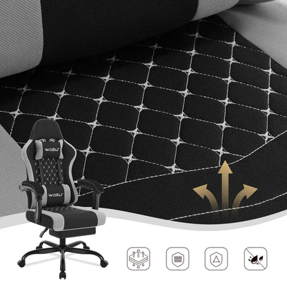 Fotel komputerowy obrotowy WOLTU z funkcją masażu, ergonomiczny fotel biurowy z poduszką i podnóżkiem, gamingowy fotel z regulacją wysokości