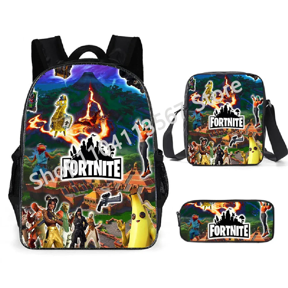 „Fortnite Kids“ 3 vnt. kuprinių rinkinys: moteriškos kuprinės, biuro reikmenys paauglėms mergaitėms ir berniukams, nešiojamojo kompiuterio kuprinė, kasdieninė kelioninė kuprinė