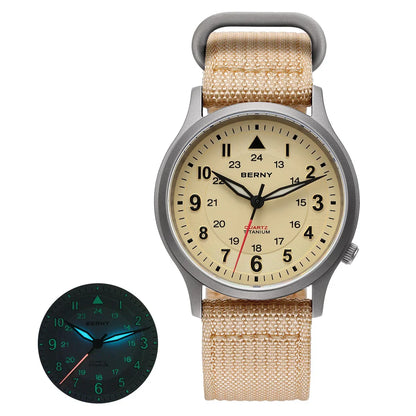 BERNY Titanium Watches for Men Classic Men's Field Watch Easy Read Outdoor Quartz Wristwatch Super Luminous Sapphire 5ATM