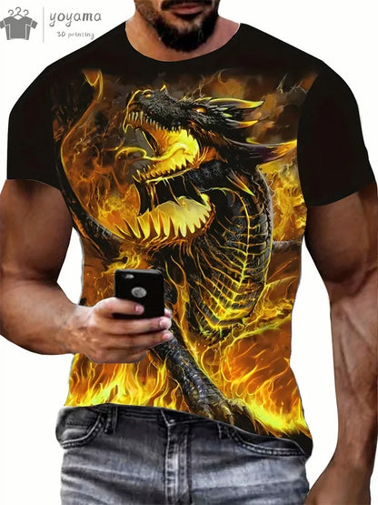 Animal Dragon 3D Print Sport Rychleschnoucí Prodyšné Pánské Tričko Outdoor Street Harajuku Běh Fitness Krátký rukáv Oblečení Top Léto