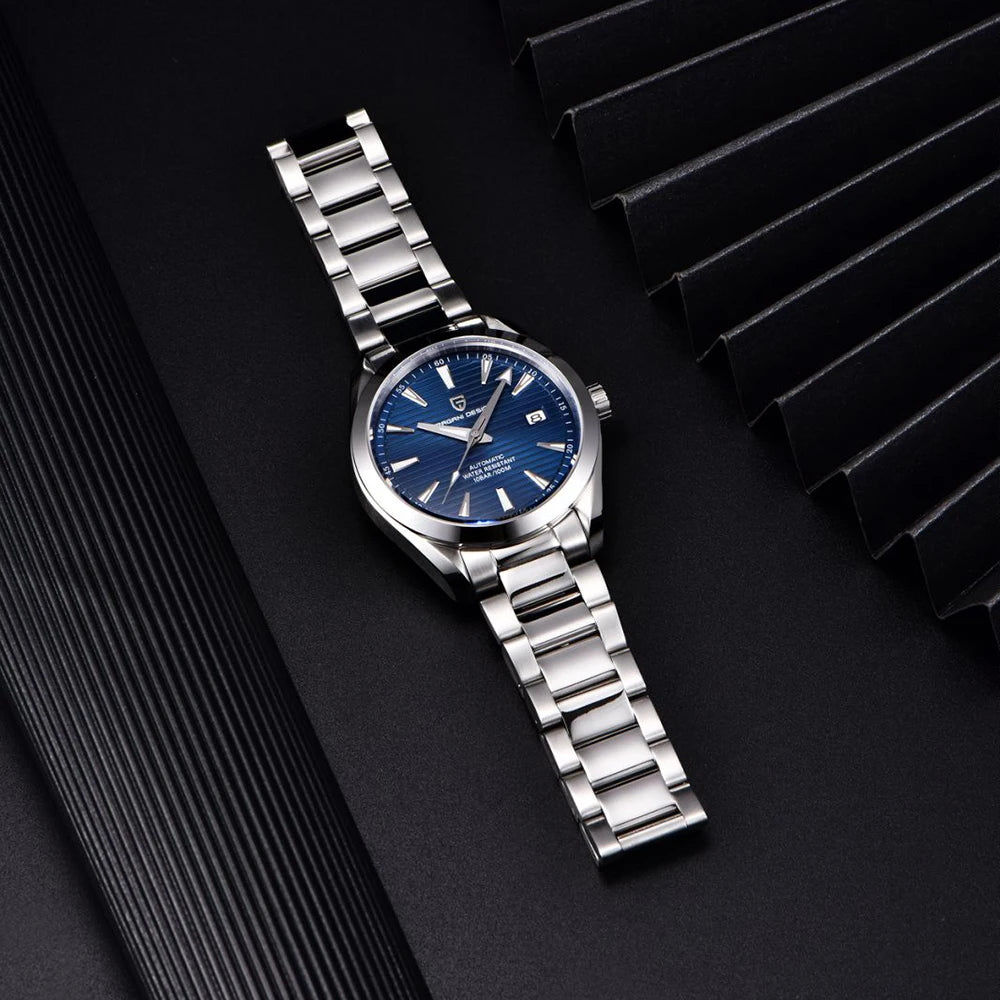 Luxe herenhorloge van PAGANI DESIGN – Mechanisch automatisch model (kaliber 8215), van roestvrij staal, waterdicht, met datumweergave en lichtgevende wijzers