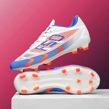 Chaussures de football pour adultes, modèle AG FG, avec crampons longs renforcés, empeigne respirante en PU, chaussures de football unisexes pour matchs sur gazon synthétique.