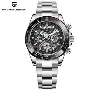 PAGANI DESIGN Personalized Men Automatic Mechanical Watch Colorful Gemstone Bezel Small Three-Pin Tachymeter Design Chronograph