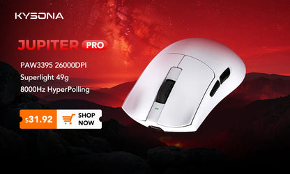 KYSONA Jupiter Series gamingmus – kablede/trådløse mus, 8Khz PAW3950-sensor, Bluetooth, 46g, genopladelig, webdriver til PC og bærbar