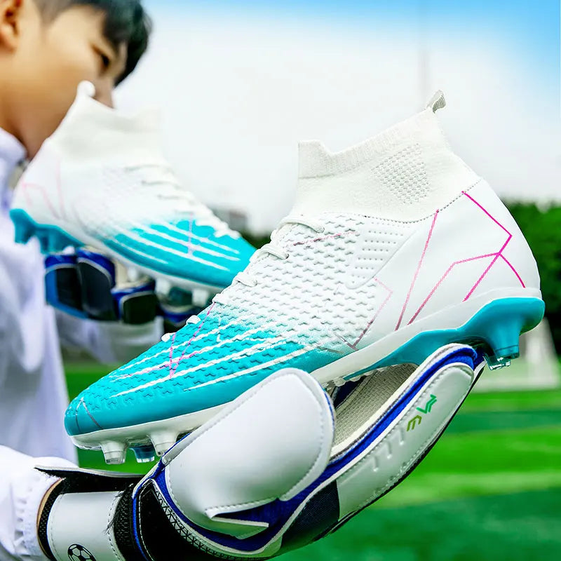 New Professional High Top Football Shoes Artificial Grass Leather Youth Students Training Soccer Shoes for Men And Women Sports