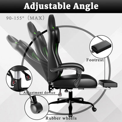 Ergonomic Gaming Chair, Electronic Gaming Chair With Pocket Spring Pad And Footrest, Height Adjustable Computer Chair