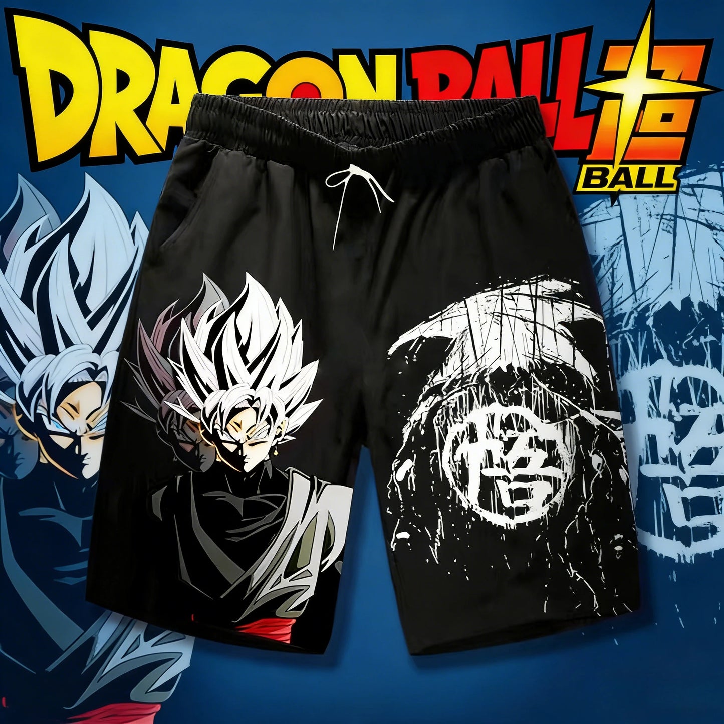 2026 Summer Dragon Ball Goku Black Go Kanji Retro Quick-Dry Print Shorts Adult Kids Plus Size Breathable Anime Fan Casual Shorts