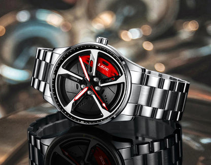 Montre pour homme de luxe LIGE – Modèle à cadran rotatif, étanche, en acier inoxydable, avec affichage lumineux – Idée cadeau pour homme (Halloween)