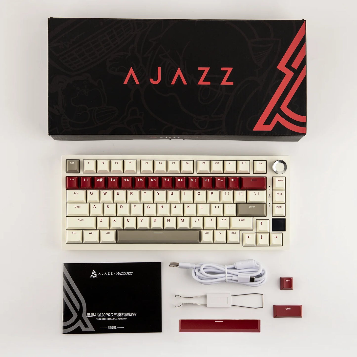 Ajazz AK820 Pro 75% Gasket-mounted Wired/Bluetooth 5.1/2.4G Wireless Mechanical Keyboard with TFT Screen for Win/Mac