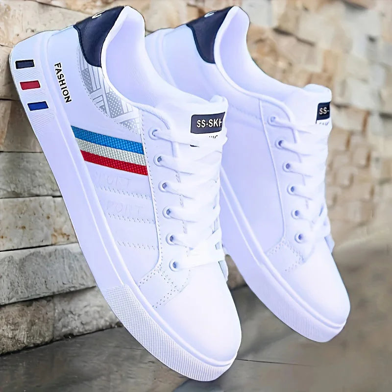 Men's Casual Sneakers Skateboarding Shoes PU Flats Shoes Students Outdoor Sneakers Street Shoes Lace Walking Shoes Plus Size 48