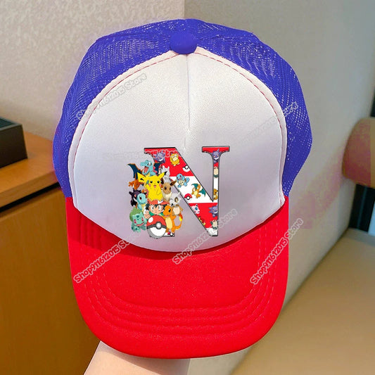 Cartoon Pokemons Kids Baseball Cap Pikachus Letter A-Z Boy Girl Sun-proof Sunhat Children Peak Cap Summer Trucker Dad Hat