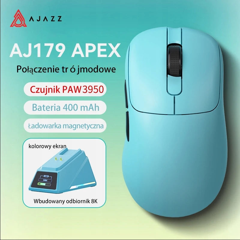 AJAZZ AJ179 APEX Gaming-Maus mit Dock mit Farbdisplay, magnetischem Laden, 8000Hz Hochfrequenz /, Tri-Mode (PAW3950), Rechtshänder