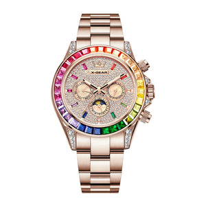 X-GEAR Men's Watch Automatic Mechanical with Diamond Dial Luminous Moon Phase Water-Resistant