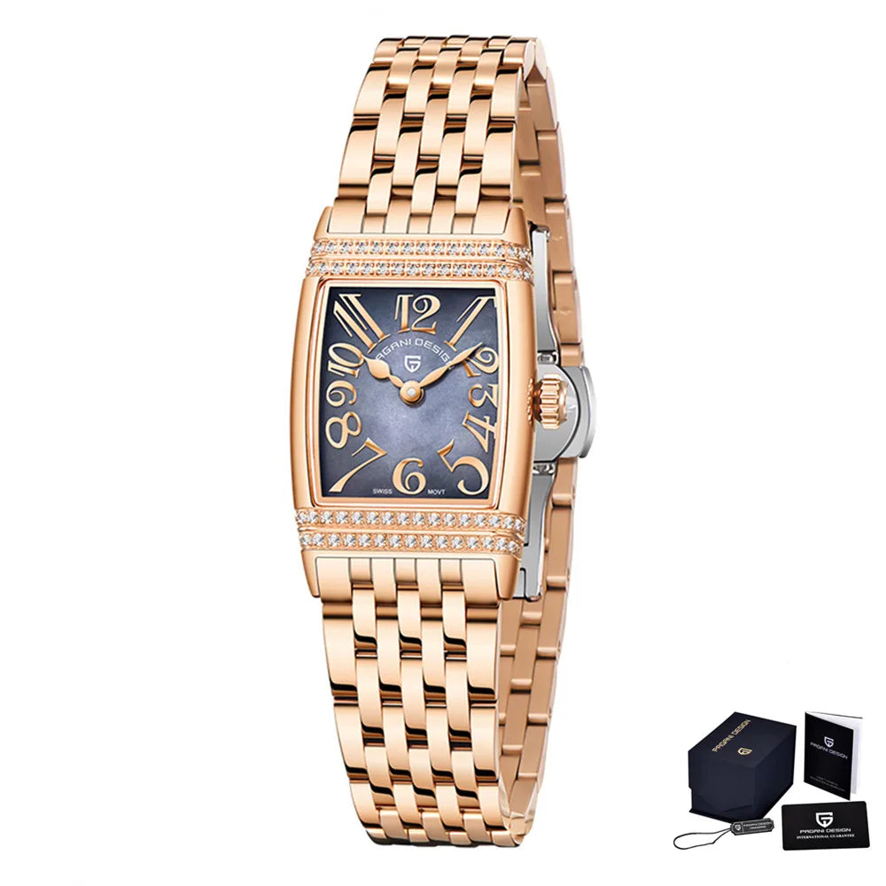 PAGANI DESIGN Luxury Fashion Women's Quartz Watch Swiss Ronda Movt Sapphire Stainless Steel Waterproof Clock Gift For Woman
