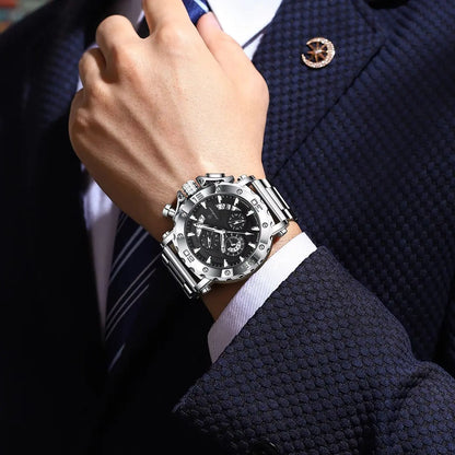 Luxusní pánské hodinky POEDAGAR, s luminiscenčními ručičkami, vodotěsné, chronograf, datum, nerezová ocel, quartz, Reloj