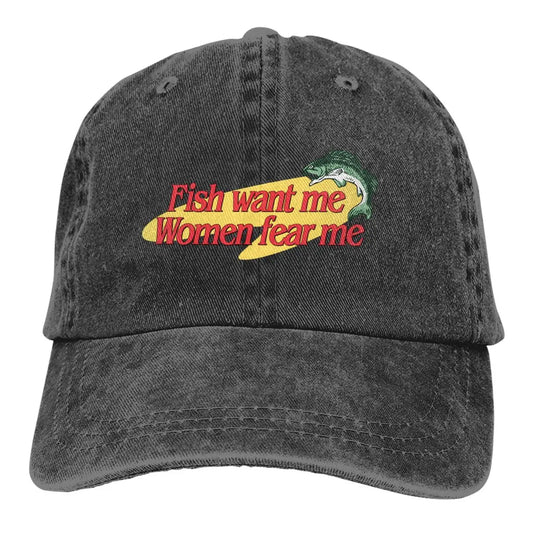 Fish Want Me Women Fear Me Classic Baseball Caps Peaked Cap Fish Go Fishing Fisherman Sun Shade Hats for Men Women