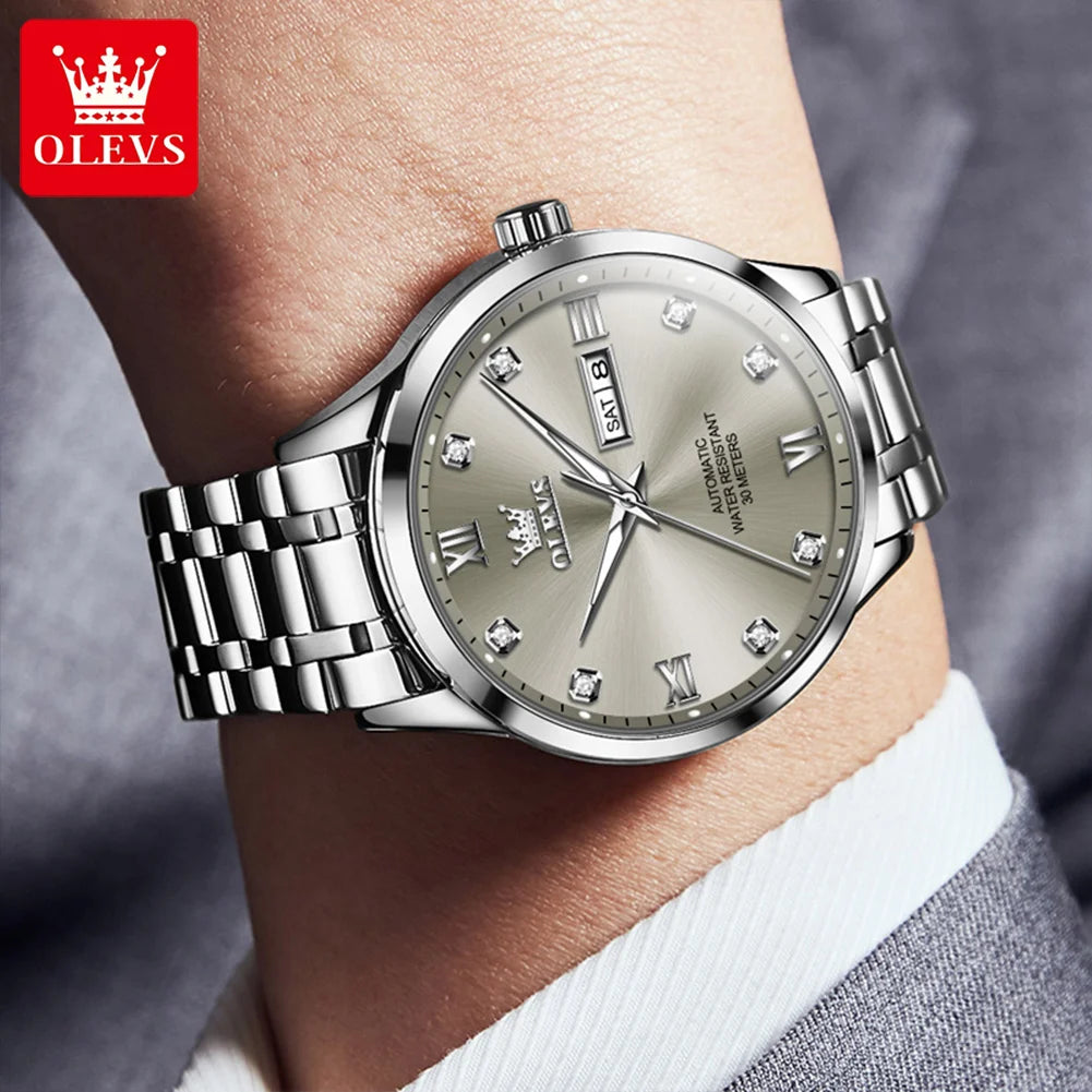 Montre automatique pour homme OLEVS 9946 – Montre-bracelet mécanique de luxe, dotée d'un calendrier avec affichage de la date, idéale pour les hommes d'affaires.