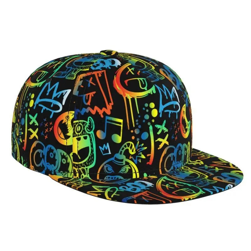 Colorful Graffiti Art Print Baseball Cap Adjustable Snapback Hat for Men Women Unisex Hip Hop Caps Flat Bill Brim Hats