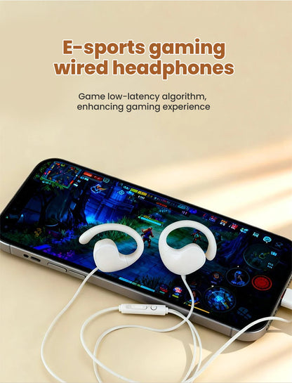 Écouteurs filaires supra-auriculaires 3,5 mm/Type C, écouteurs filaires à clipser, son surround Hi-Fi, basses puissantes, écouteurs sportifs pour jeux avec micro