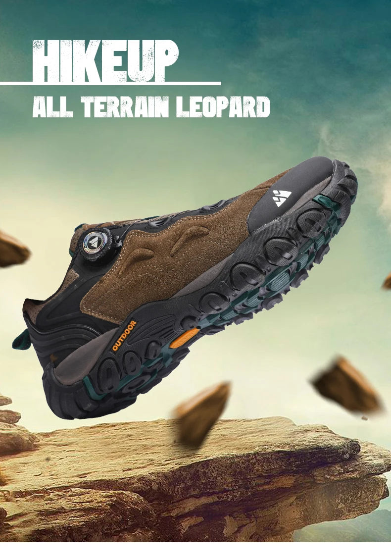 HIKEUP: Zapatos de piel para hombre, zapatillas de senderismo para actividades al aire libre, zapatillas de trekking para turismo, zapatillas de trail running para escalada y montaña, tensor