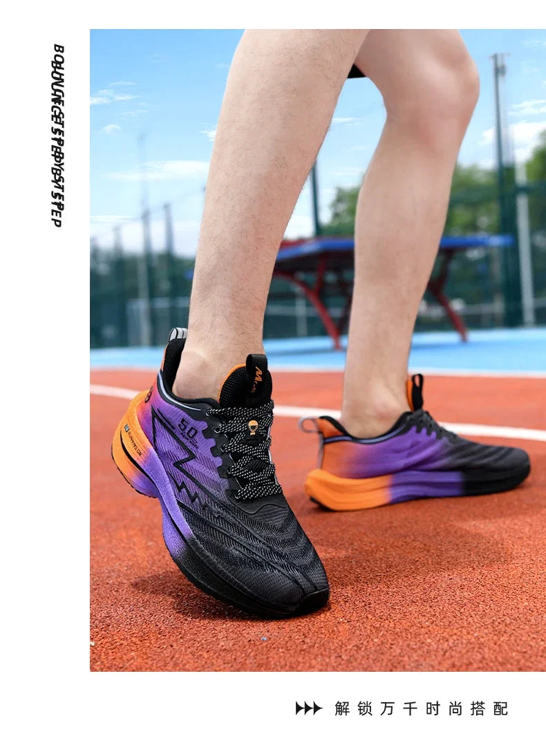 Men's Sport Shoes Professional Cushioned Carbon Plate Running Shoes Breathable Lace-up Casual Sneakers Marathon Athletic Footwear