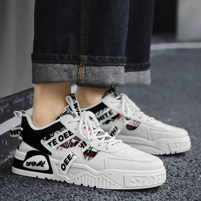 Scarpe da skateboard da uomo, sneakers estive, in pelle, casual, alla moda, per attività all'aperto, corsa, sport, escursionismo, tennis, con zeppa, di marca, di lusso