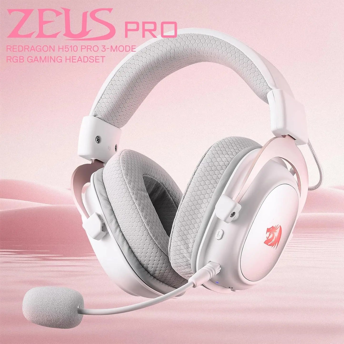 Redragon H510 PRO 3-Mode RGB Gaming 7.1 Surround Sound Headset, 53MM Audio Drivers in Memory Foam Ear Pads Headphone