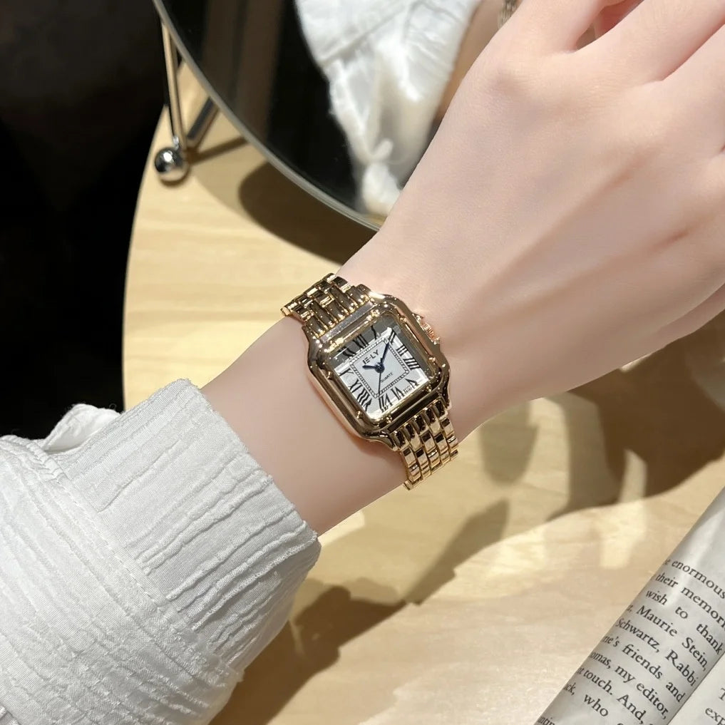 New Women Watch Light Luxury Brand Business Gold Stainless Steel Ladies Fashion Quartz Watches Female Clock Bracelet Wristwatch