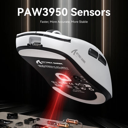 Attack Shark R6 žaidimų pelė, 38g itin lengva, belaidė su PAW3950 8K apklausos dažniu, Nordic 52840, 24000DPI, trijų režimų