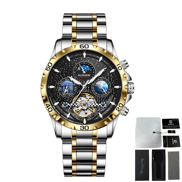 Orologio da uomo con movimento meccanico a carica automatica in acciaio inossidabile. Forma della cassa: rotonda