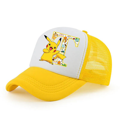 Pokemon Print Letter A-Z Pikachu Baseball Cap Girls Hip Hop Yellow Hat Summer Sunhat Outdoor Sport Shade Caps Gifts