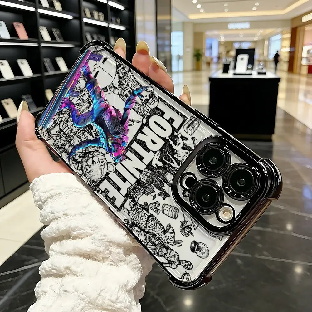 Funda de teléfono FortniteS popular con acabado metalizado para iPhone 17 17e 16e 16 15 14 13 12 11 Pro Max X XR XSMax 7 8 Mini Air Plus anticaídas