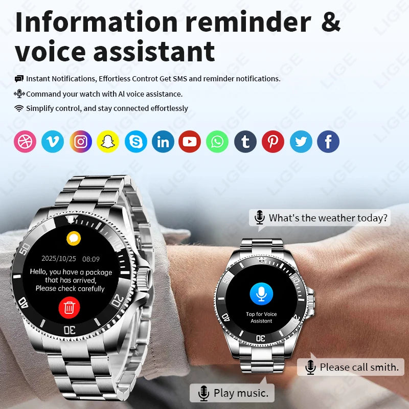 LIGE 2026 Smartwatch for Men  1.27" HD Display, Bluetooth Calling, IP68 Waterproof, Heart Rate & Fitness Monitor