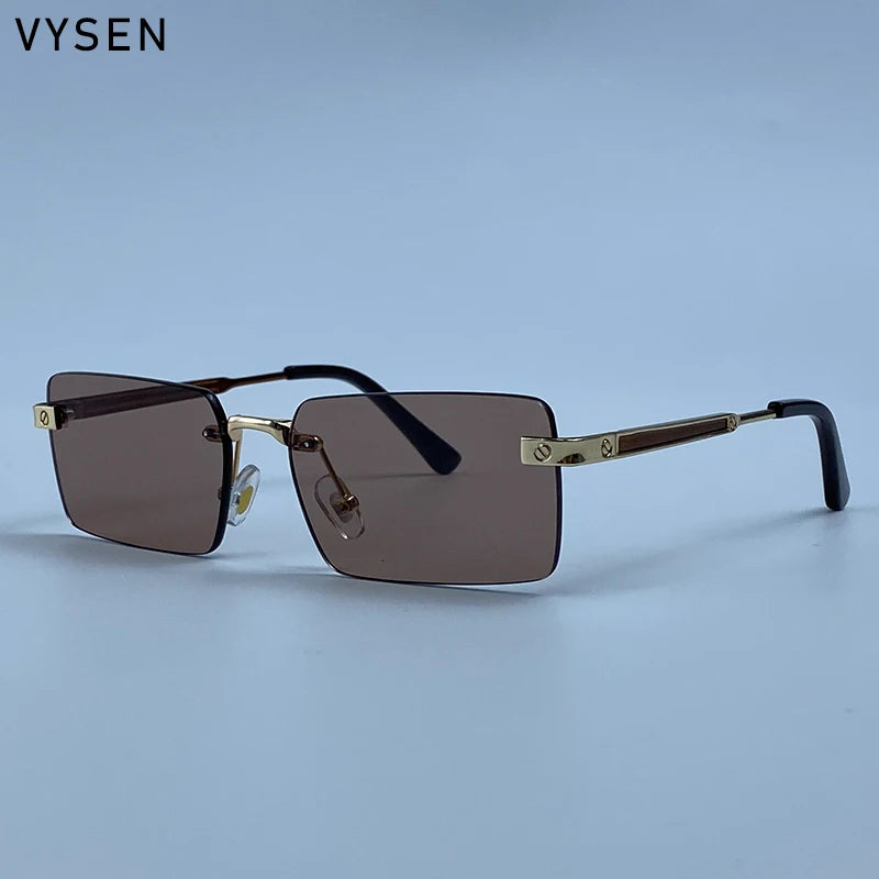 Vintage Rimless Rectangle Sunglasses Men 2026 Luxury Brand Designer Square Metal Frame Sun Glasses Hip Hop Y2K Fashion Eyewear
